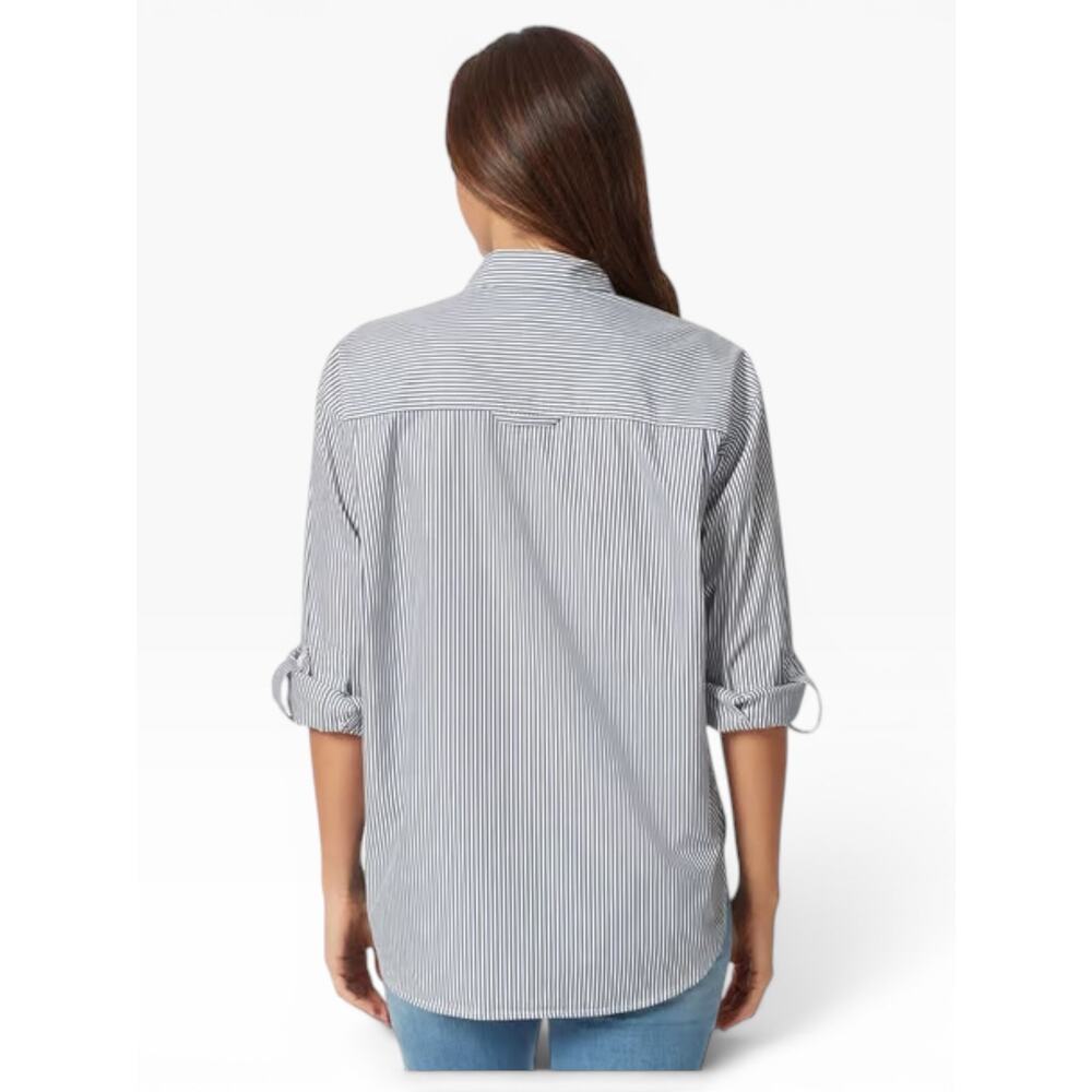 Gloria Vanderbilt Amanda Button Front Shirt Women S Navy Stripe NWT - Picture 3 of 3